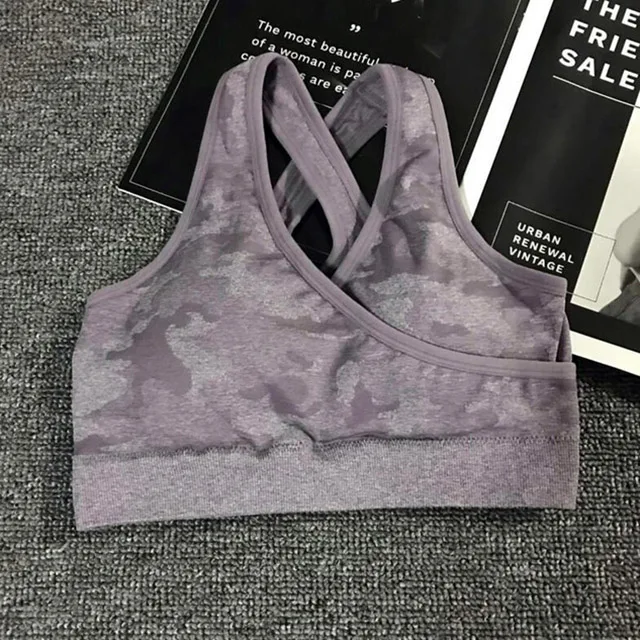 Purple Bra SALSPOR Camo Seamless Yoga Set Women Shark Fitness Clothing Camo Leggings+ High Impact Sport Bra 2 Pcs Gym Sportswear Tracksuit - Цвет: Purple Bra