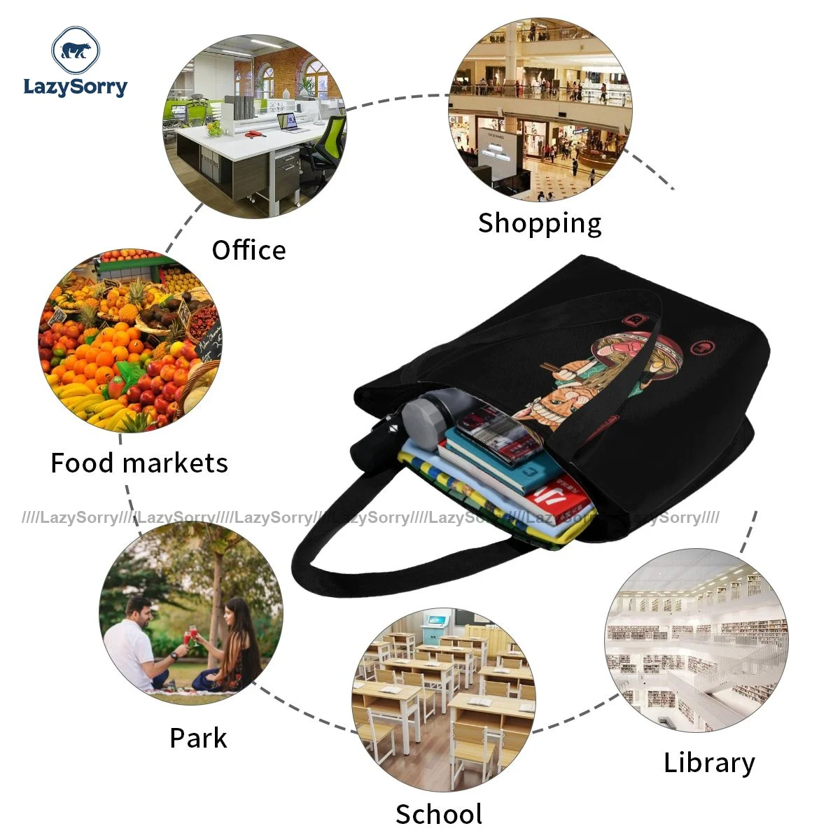 

Japanese Cat Shopping Bag Bulk Aesthetic Handbag Polyester Travel Woman Bags