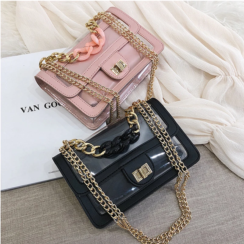 

Прозрачная женская сумка на цепочке, летняя портативная маленькая квадратная уличная дамская сумочка однотонного цвета