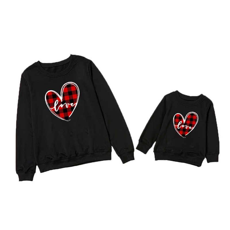 

Plaid Love Mother Daughter Matching Sweaters Family Set Autumn Mom Mum Baby Mommy and Me Clothes Women Girls Sweatshirts