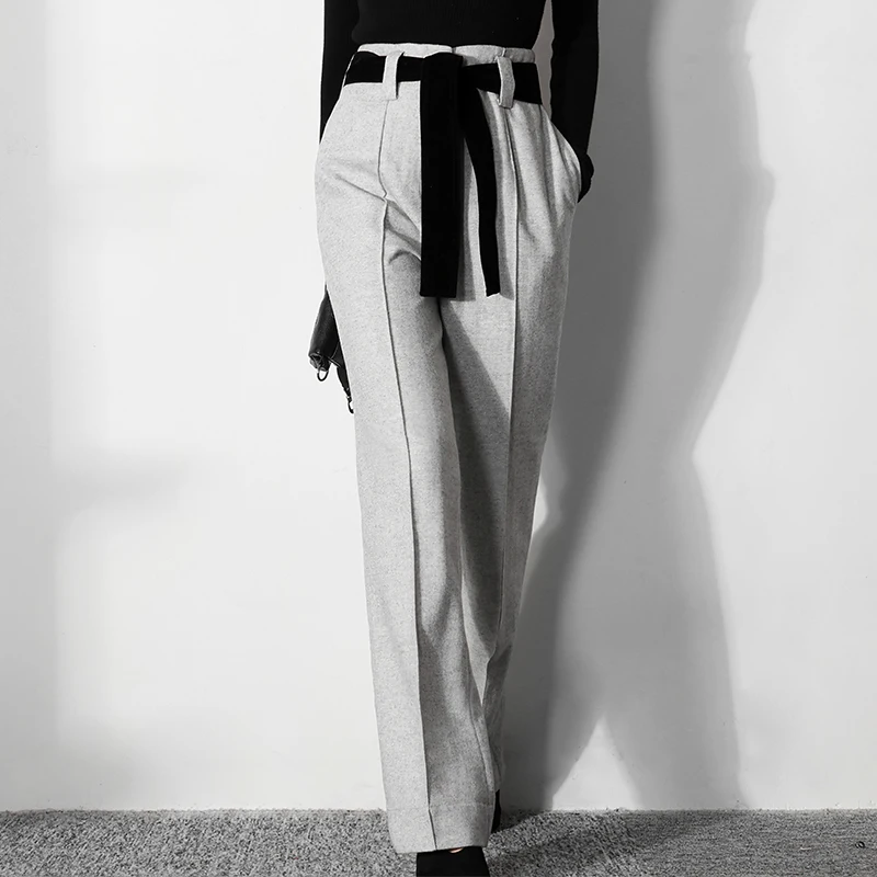 Осень зима мода ol шерстяные брюки женские с высокой талией офисные прямые