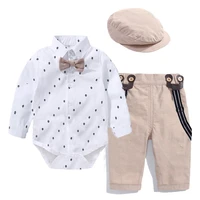 romper clothes set for baby boy with bow hat gentleman striped summer suit with bow toddler kid bodysuit set infant boy clothing