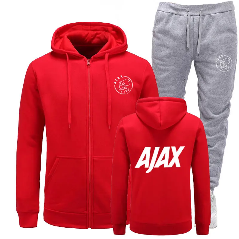 Новинка, спортивный костюм, модные AJAX мужские спортивные толстовки, комплекты из двух предметов, хлопковая флисовая плотная толстовка с капюшоном+ штаны, спортивный костюм для мужчин