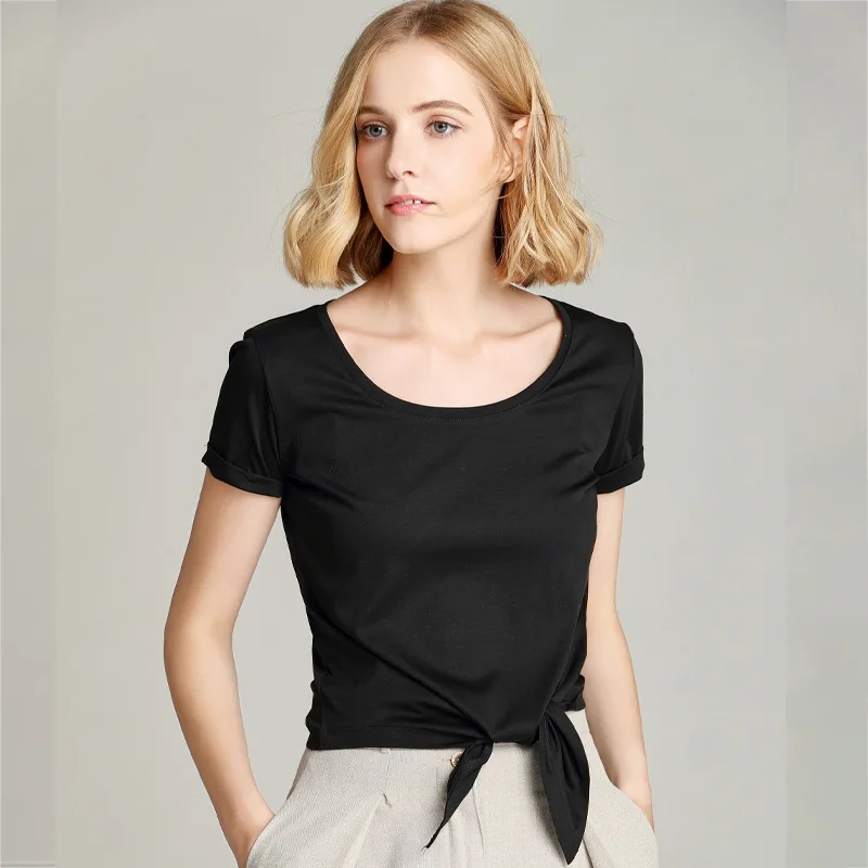 

100% Cotton Women's T-shirt2021Short summer loose scoop pure white T-shirt