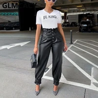 women chic high waist pu leather pants casual ol trousers
