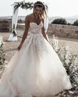 Свадебное платье в стиле бохо, ТРАПЕЦИЕВИДНОЕ, со шлейфом, без бретелек, с 3D аппликацией, 2021