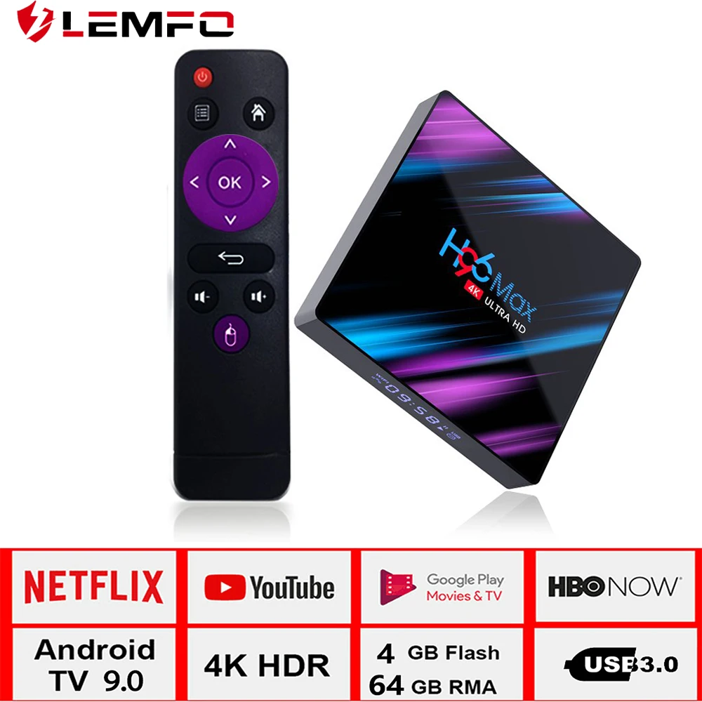 LEMFO H96 Max Smart Android tv Box 9,0 RK3318 4 ГБ 32 ГБ 64 Гб 4K HDR 2,4G и 5G Wifi BT4.0 USB 3,0 Netflix Goole Play телеприставка