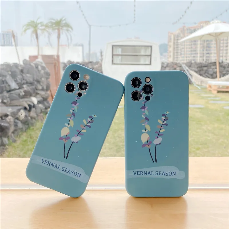 

INS Blue flowers phone Case for iphone 12 Mini 11 Pro MAX X XR XS MAX 7 8 Plus SE2020 soft silicone Back Cover Capa Funda
