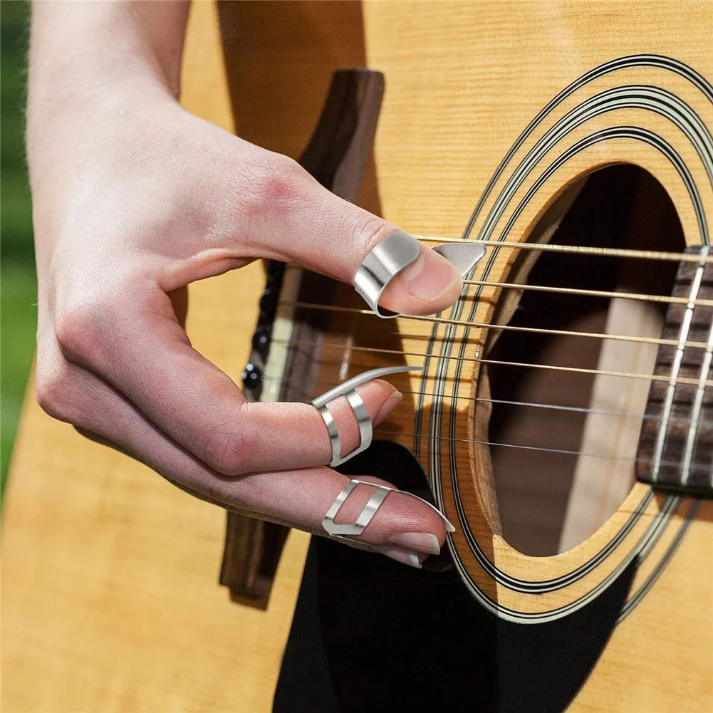 

8 Pcs Guitar Thumb Finger Picks Stainless Steel Portable for Electric Guitar Bass Ukulele EDF88