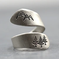 retro bohemia style green tree mountain forest finger ring fashion women opening plated silver ring charm lady party jewelry
