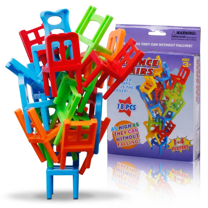 Kids Educational Family Game 18pcs Mini Chair Balance Blocks Toy Plastic Assembly Stacking Chairs Balancing Training Toys | Игрушки и