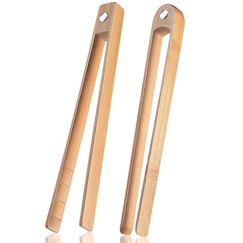 

2 Pieces Magnetic Bamboo Toaster Tongs 8.7 Inch Wooden Kitchen Toast Tongs for Cooking, Natural Bamboo Kitchen Utensils