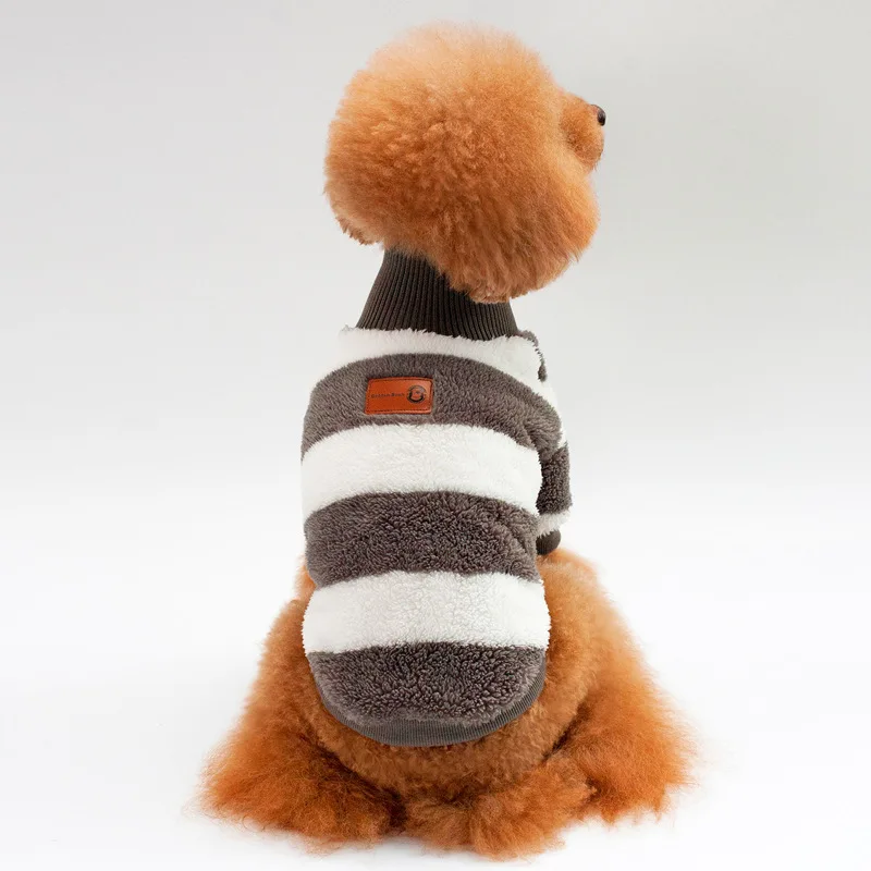 

Coral Fleece Striped Warm Dog Cloth Cotton Vest Clothing Outdoor Dogs Clothes Casual Chihuahua Small Puppy Four-Legged Dog Cloth