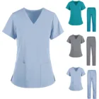 Женская форма медсестры, Рабочая форма с карманами, блузка с коротким рукавом и длинные штаны, комплект из двух предметов, мужская одежда