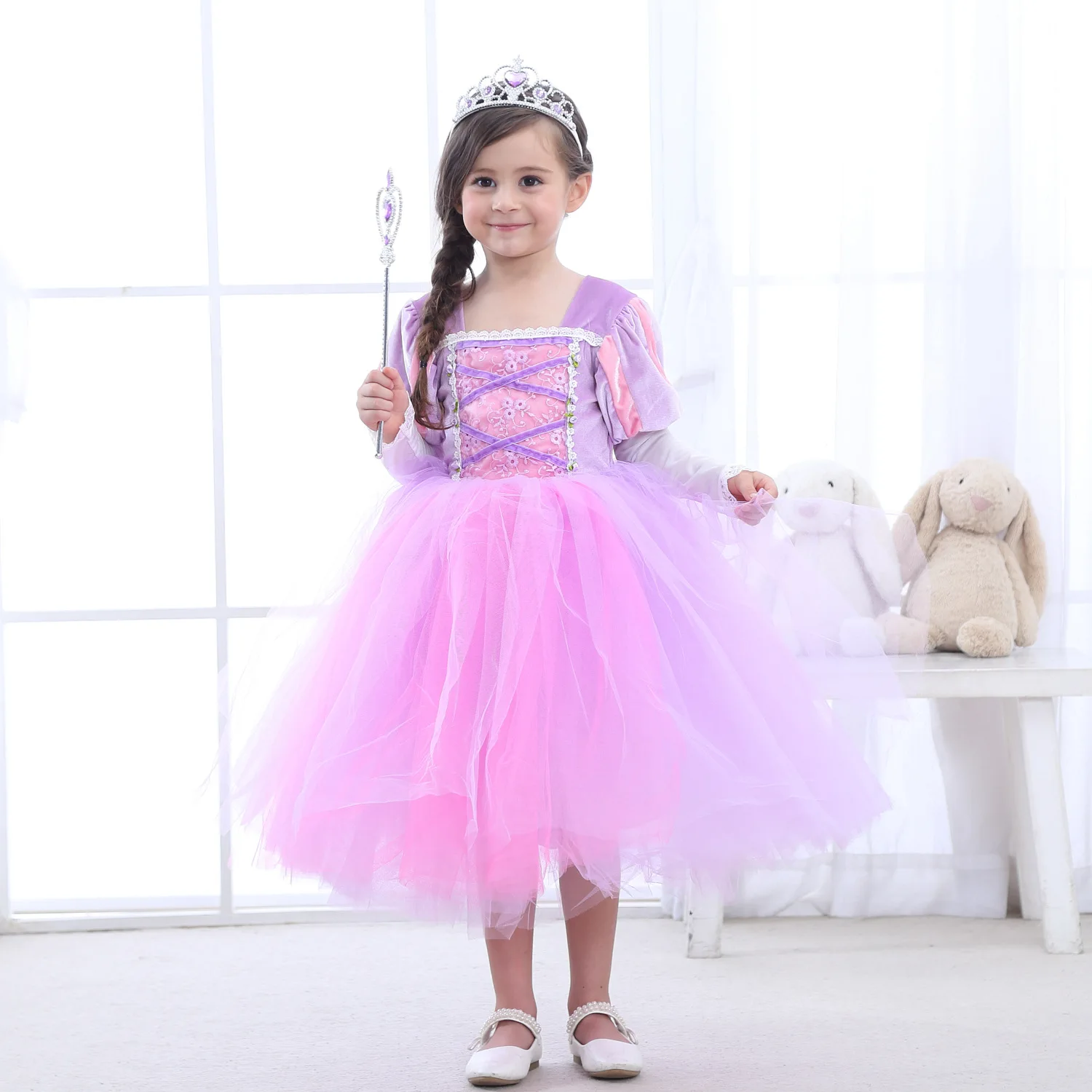 

PrettyGirl Summer Girls Princess Dress For Kids Floral Lace Shiny Dressses Kids Birthday Wedding Party Dress Prom Clothes