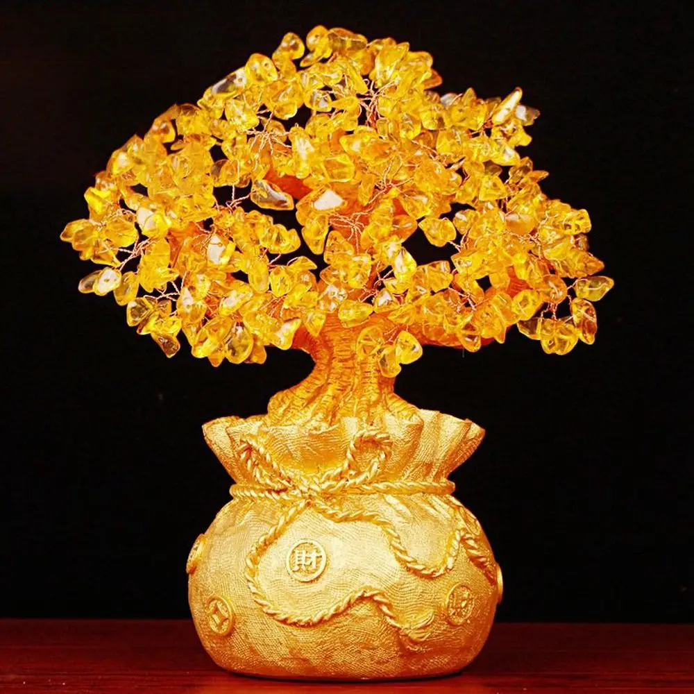 Статуэтка из дерева с кристаллами натуральный цитрин приносит богатство удачу