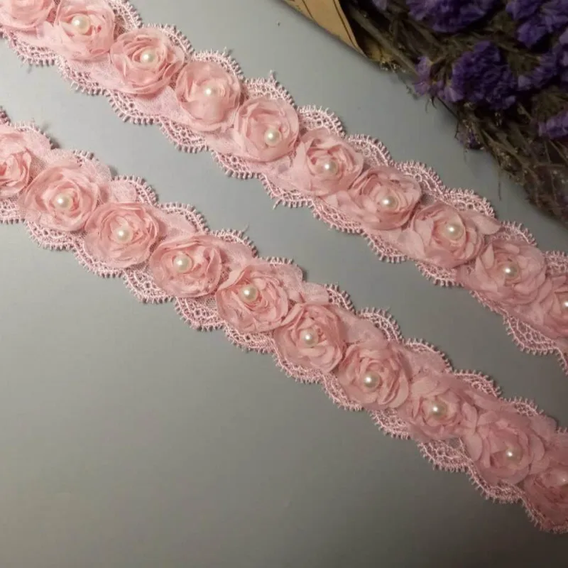 2 ярда растворимая розовая искусственная шифоновая вышитая кружевная отделка