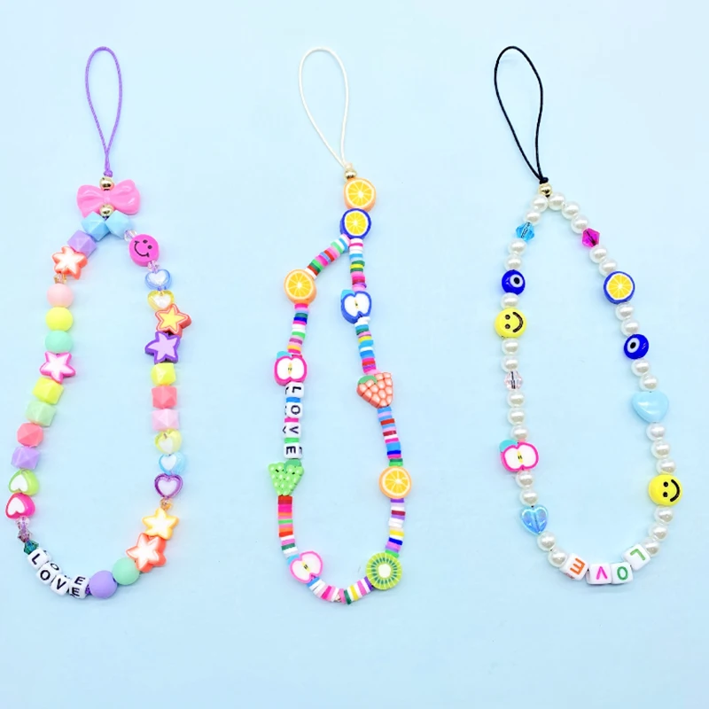 

New ModelAcrylic Letter LOVE Mobile Phone Lanyard Wrist Smiley Soft Ceramic Y2k Phone Chain