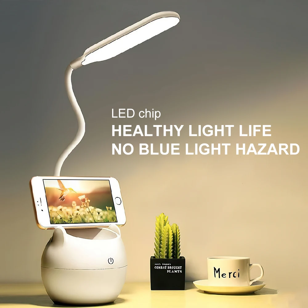 

USB LED Rechargable Lamp with Pen/Mobile Phone Holder Clip/Stand/Hung Base for Reading Work Lighting 3000-6000KColor Temperature