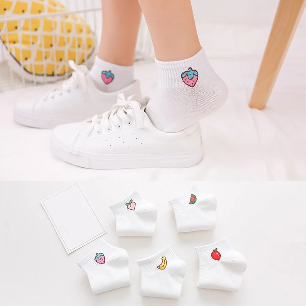 

Casual Solid White Socks Banana Strawberry Watermelon Print Cute Women Socks Hip Hop Skateboard Harajuku Streetwear Ankle Socks