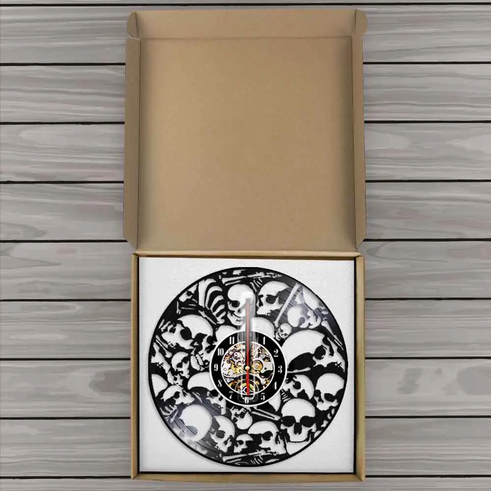 Настенные часы Мертвые скелетные головы виниловые для записи в винтажном стиле