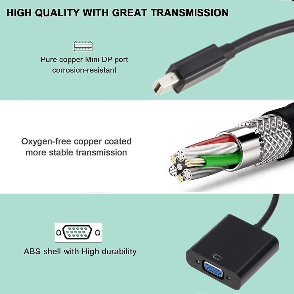 Переходник Mini DP на VGA переходник с Displayport Thunderbolt D-Sub кабели 1080P для Macbook Pro Air iMac Mac |