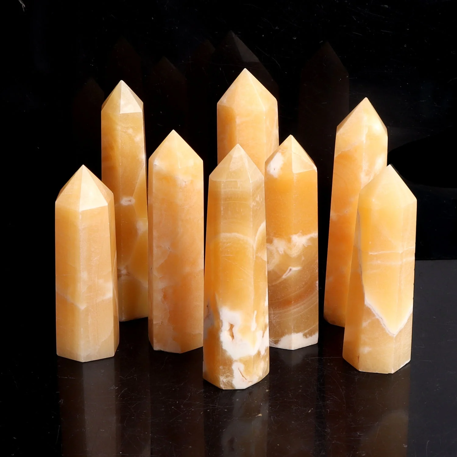 

1KG Wholesale Natural Gold Frozen Stone Point Fancy Calcite Yellow Quartz Wand Crystals Stone Obelisk Healing Home Decoration