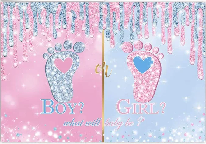 Little Feet Gender Reveal Backdrop Boy or Girl Gender Reveal Party Background Pink or Blue Baby Footprint Gender Reveal Party enlarge