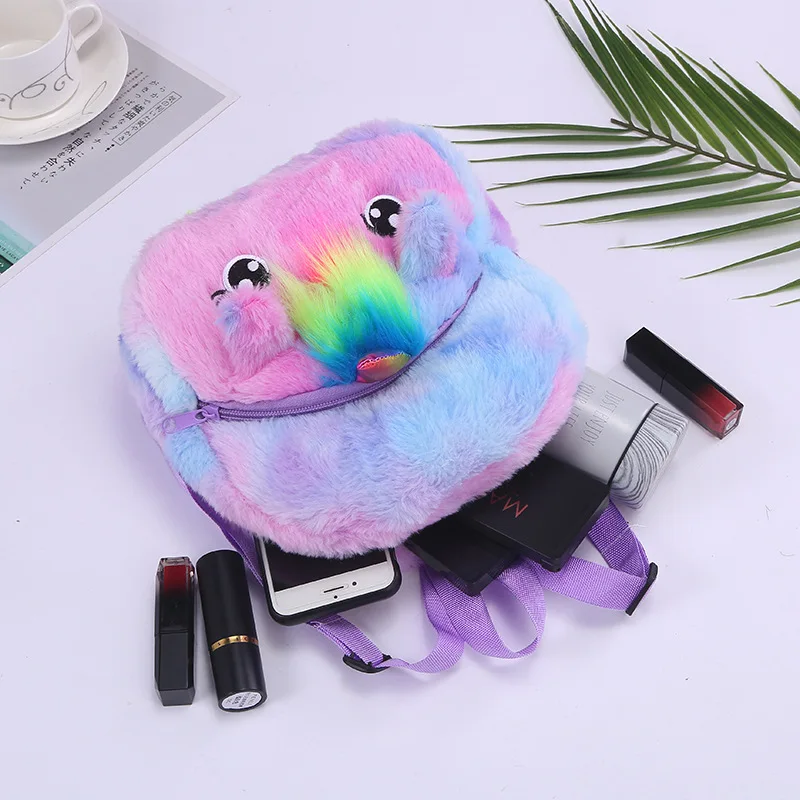Girls Fluffy Unicorn Backpack Plush School Rucksack Zipper Shoulders Bags for Boys Girls Children Bags Kindergarten School Bag