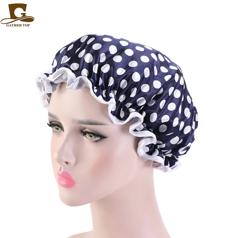 

Double colored cloth waterproof shower cap with thickened PE cloth oil treatment cap for men and women