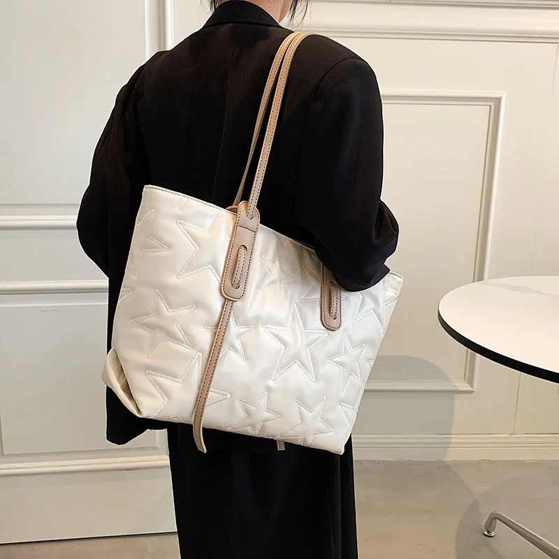 

Модная Роскошная брендовая трендовая Женская сумочка, вместительные дизайнерские большие Наплечные сумки со звездами, женские тоуты из ис...