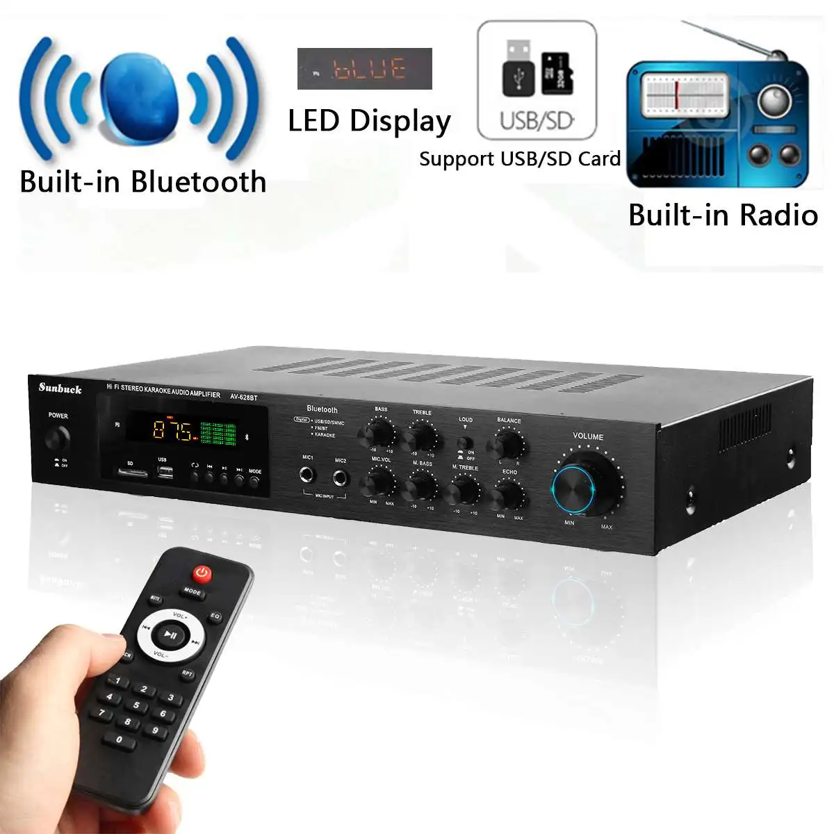 

220V 2000W AV Power Amplifier Audio Subwoofers HiFi Stereo Bluetooth Surround Sound Digital Powerful Home Karaoke Cinema