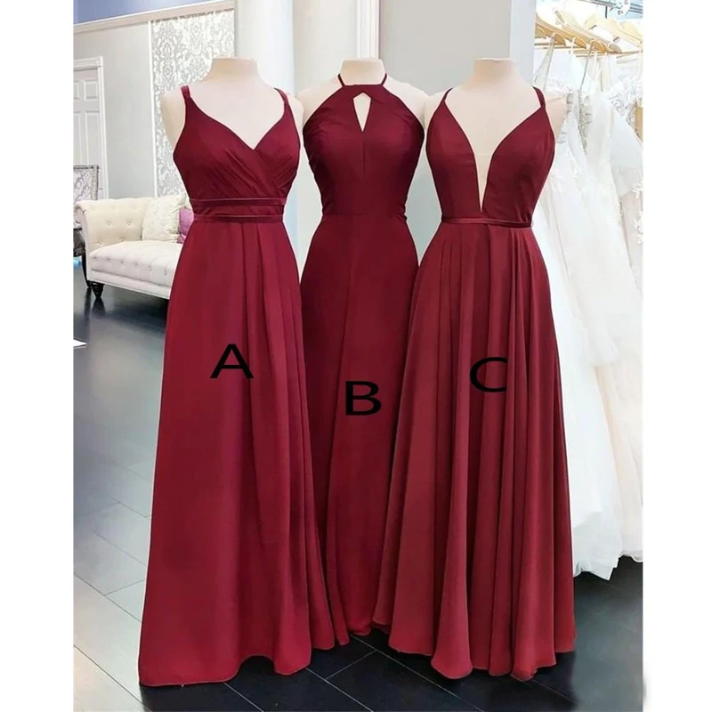 

Burgundy Long Bridesmaid Dresses 2020 New Customize A-Line 3 Styles Elegant Wedding Party Dress Prom Formal Gown