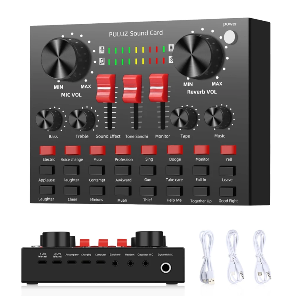 

Sound Card Mobile Audio Mixer Voice Changer Device with 16 Live Effects Soundcard for Phone Computer
