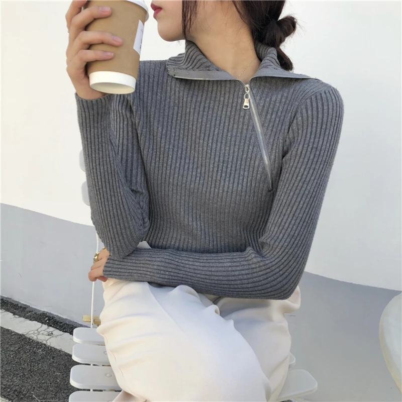 Толстый женский свитер JMPRS с высоким воротником зимний модный однотонный вязаный