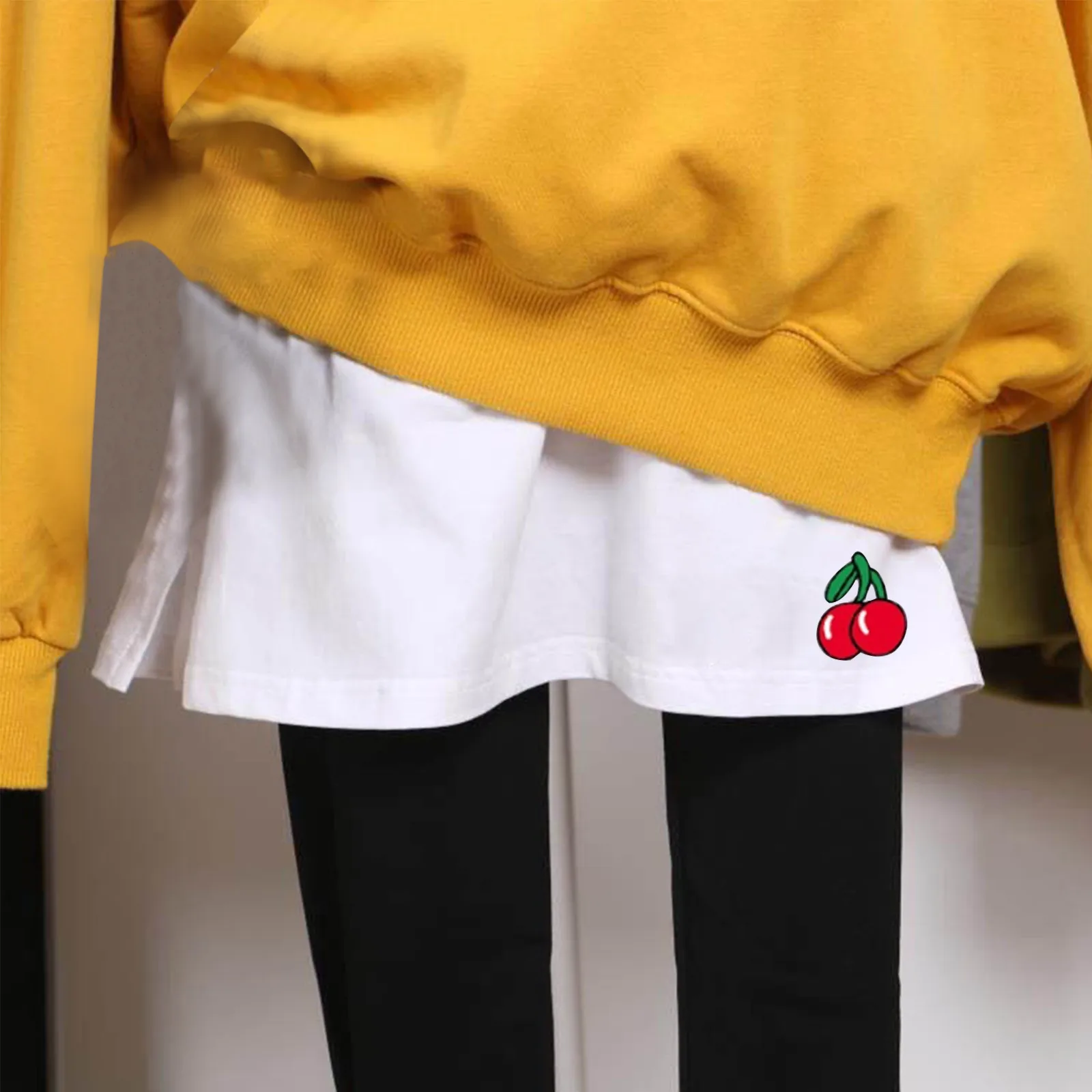 

Women Decorative Skirt Solid Color A-Line False Fake Hem Button Solid Color Elastic Waist Layered Detachable Apron Cherry Skirts