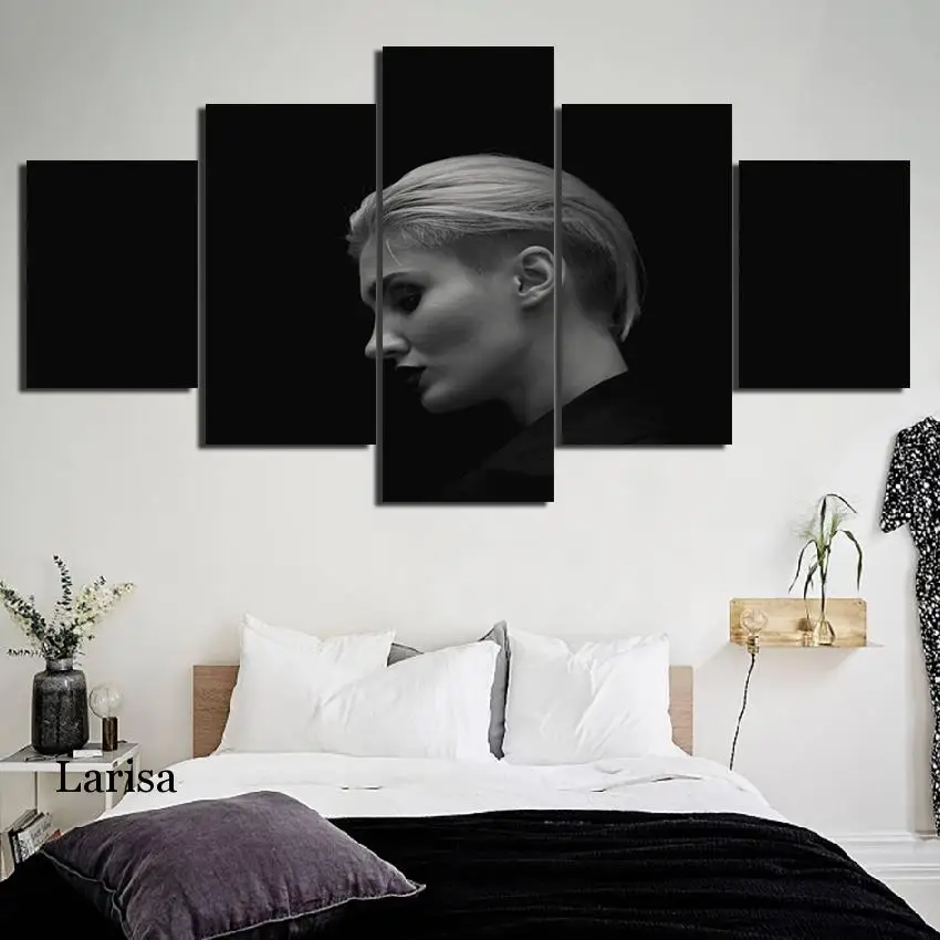 Черно-белая картина из 5 предметов на холсте фигурка портретная Женская стену