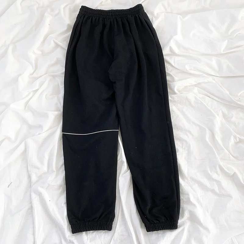 

Kimutomo Casual Pants 2021 Spring Streetwear Women High Elastic Waist Letter Print Contrast Color Panelled Straight Pants New