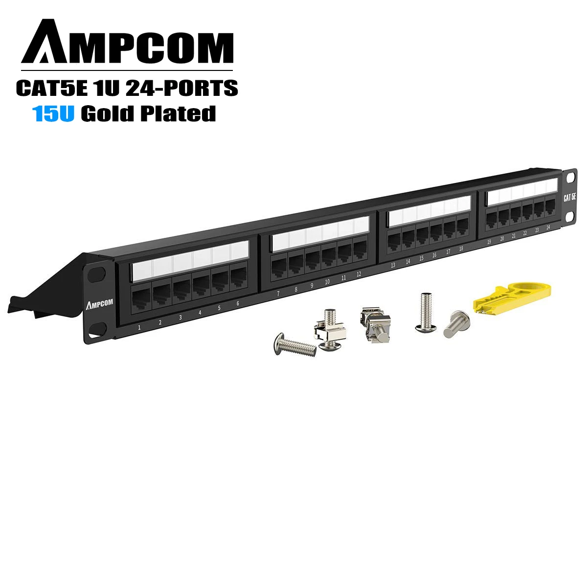 AMPCOM премиум серии CAT5/5e 24 порта патч панель стойка 1U 19 дюймов RJ45 Ethernet 568A 568B 15u