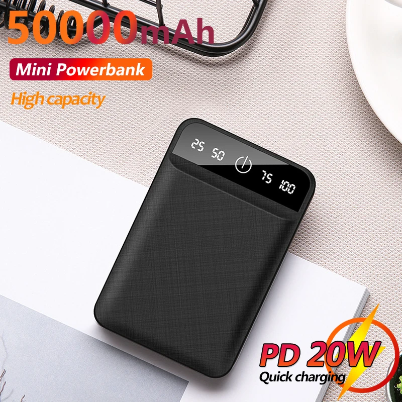 50000mah mini power bank portable charger outdoor external battery digital display powerbank for iphone xiaomi samsung free global shipping