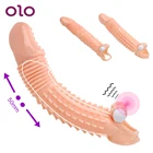 Вибрирующий насадка на член OLO, презервативы для увеличения пениса, многоразовые презервативы, фаллоимитатор, увеличитель, интимные игрушки для мужчин, задержка эякуляции