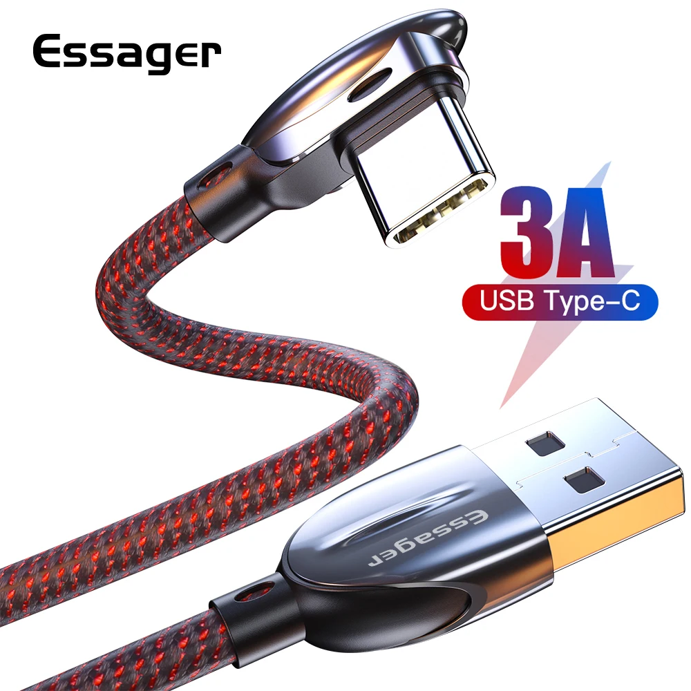 Essager 90 угол USB C 3A Тип C кабель Быстрая зарядка для samsung S10 S9 Note9 A50 шнур USBC зарядный кабель для Xiaomi One Plus 6 5