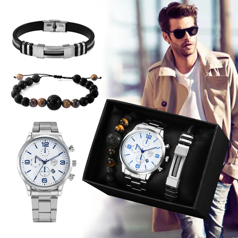 

Luxury Men Watch Set Men's Quartz Wristwatch Minimalist Dial Alloy Adjustable Bracelets Gifts for Men Boyfriend Dad Reloj Hombre