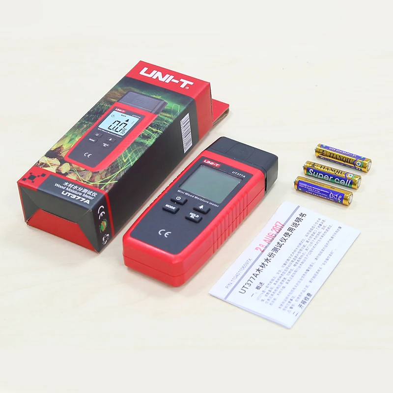 

UNI-T UT377A Digital Wood Moisture Meter Hygrometer Humidity Tester for Paper Plywood Wooden Materials LCD Backlight