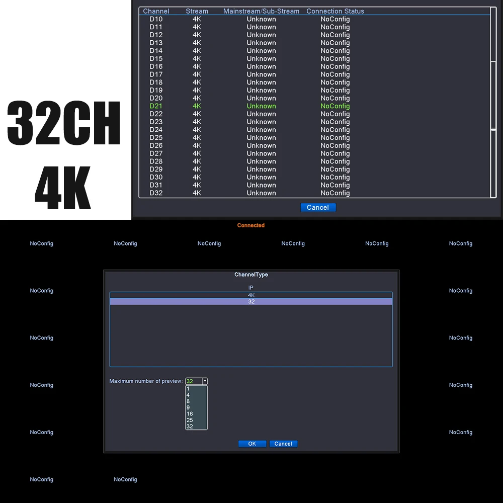 H.265 + аудио Hi3536 XMeye Обнаружение лица 32 канала 16CH 4K 8MP видеонаблюдения Регистраторы
