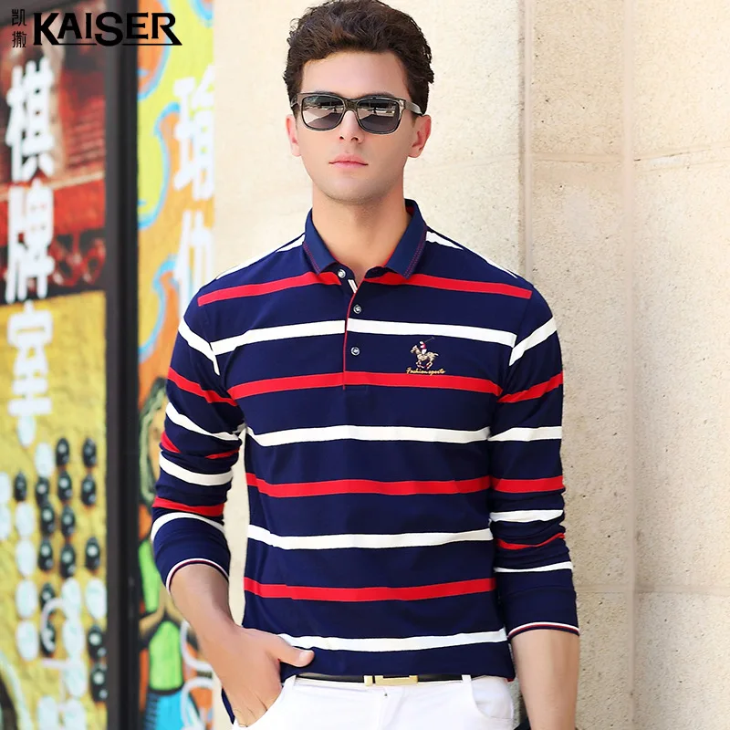 

Мужская Новинка весна-осень 2021 Мужская футболка-поло с длинным рукавом cesars легкая деловая футболка с лацканами в полоску чистая мужская фут...
