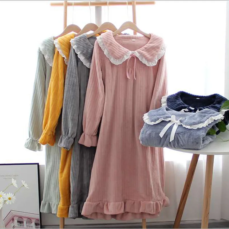 

Yukata 2020 autumn/winter lace edge thick Coral fleece bathrobe nightdress simple home service sexy nightwear robe