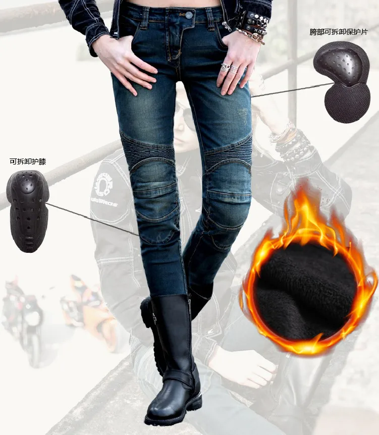 Winter Warm Motorcycle Pants safety Cozy Motorbike Jeans Couple  Motocross Trousers Removable Protective Equipment Size:25-42