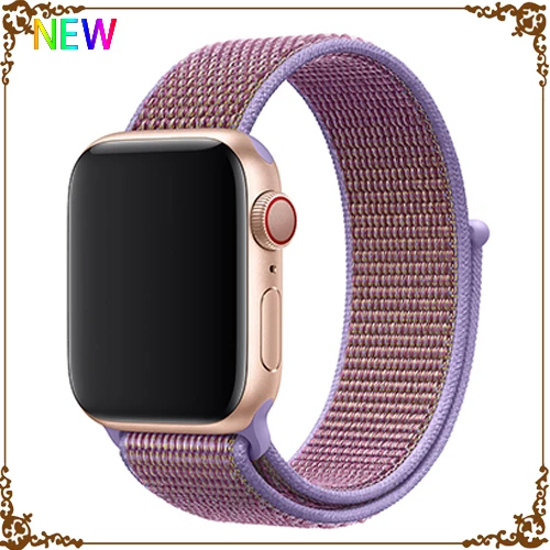 New Lilac 4 Ремешок для Apple Watch, ремешок для Apple Watch 5, 4, 44, мм, 42 мм, iwatch band 3, 2, 5, 42 мм, 38 мм, Спортивная петля, correa, нейлоновый ремешок для часов - Цвет ремешка: New Lilac 4