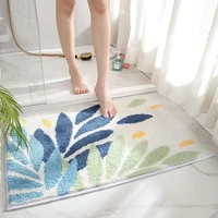 leaves printed thicken bathroom absorbent carpet door entrance rug household flocked non slip bedroom floor mat